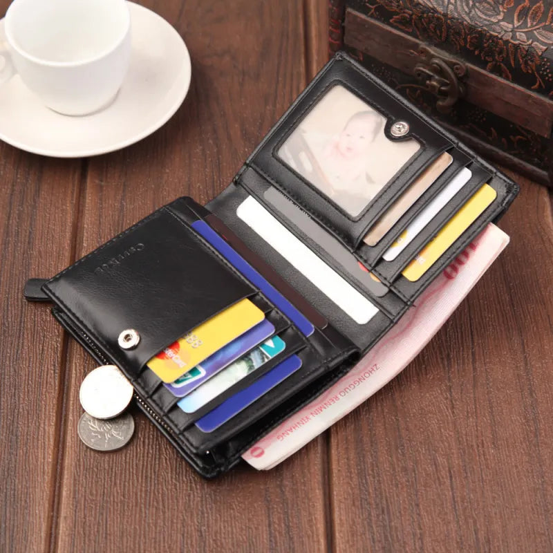 Rfid Wallet for Men ⎜ Compact Faux Leather Wallet with Coin Pocket and Card Protection