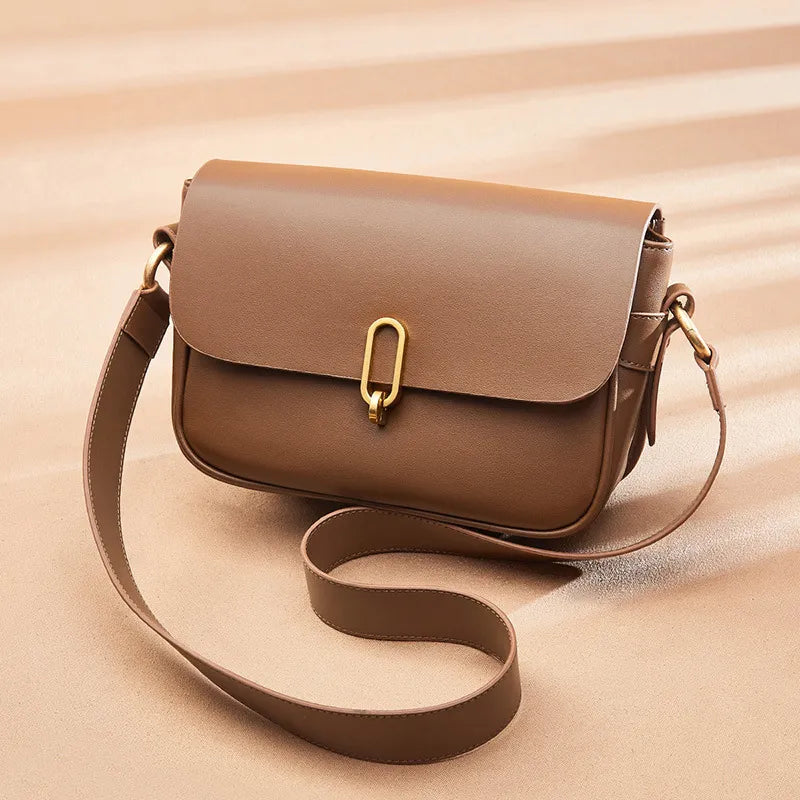 Leather Bag for Women ⎜ Stylish Shoulder Bag with Gold Buckle and Adjustable Strap