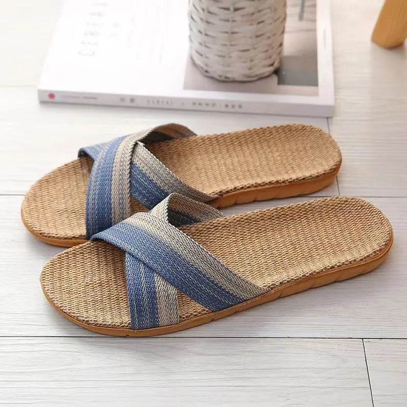 Linnen Slippers for Men ⎜ Comfortable Slippers with a Non - Slip Sole and Breathable Design