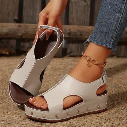 Women's Platform Sandals with Cut - Out ⎜ Comfortable Summer Shoes with Wedge Heel and Open Toe