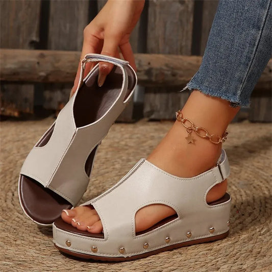 Women's Platform Sandals with Cut - Out ⎜ Comfortable Summer Shoes with Wedge Heel and Open Toe