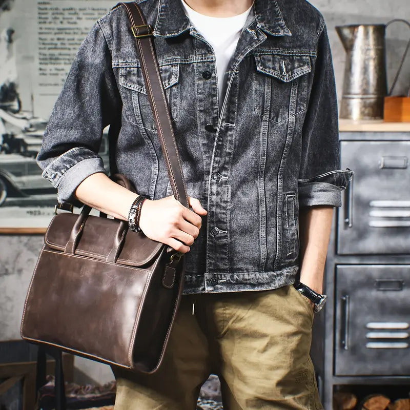 Men 's Laptop Bag ⎜ Noble Genuine Leather Briefcase with Shoulder Strap and Practical Carrying Handles