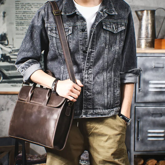Men 's Laptop Bag ⎜ Noble Genuine Leather Briefcase with Shoulder Strap and Practical Carrying Handles