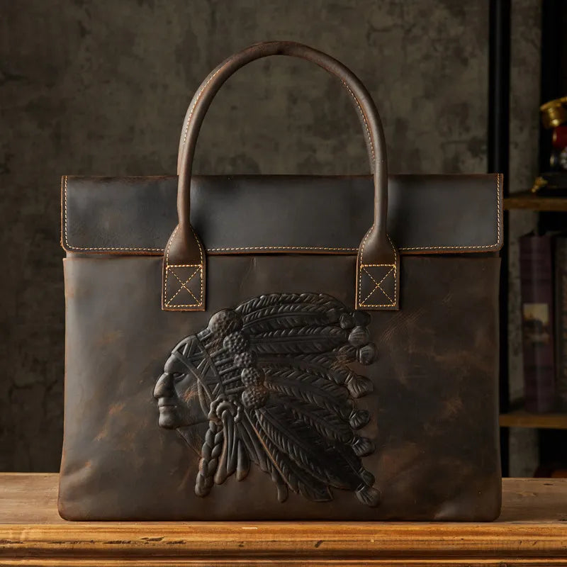 Real Leather Laptop Bag ⎜ Stylish Briefcase with Embossing and Practical Carrying Handles