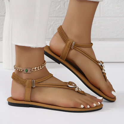 Women's Flat Toe Sandals ⎜ Comfortable Summer Shoes with Heart Decoration and Elasticated Strap for Beach & Leisure