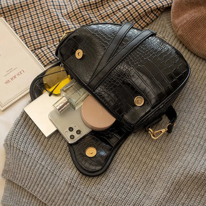 Women's Shoulder Bag ⎜ Crocodile Design with Adjustable Strap and Gold Embellishment