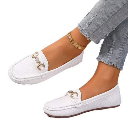 Moccasins for Women ⎜ Comfortable Leather Flats with Chain Detail and Elegant Slip - on Shape