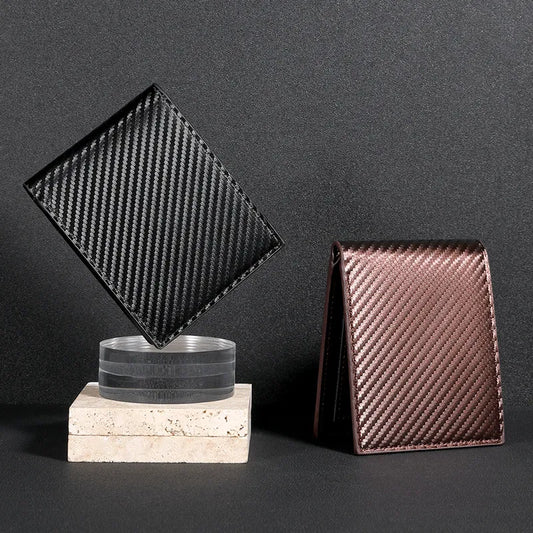 Carbon Leather Wallet for Men ⎜ Compact 3 - Fold Wallet with Zip Compartment and Card Slots