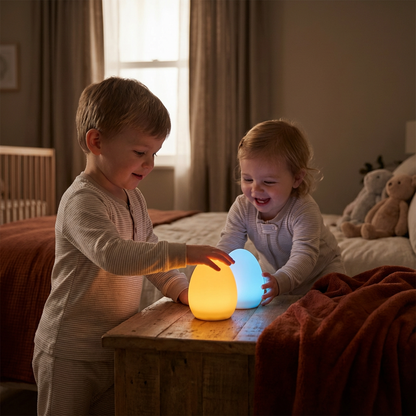 Egg-Shaped Silicone Night Light – Touch Control, 7-Colour Changing