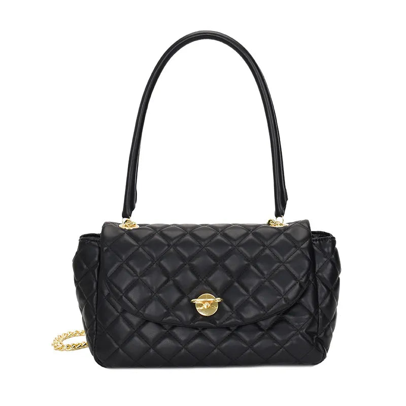 Shoulder Bag for Women ⎜ Fashionable Handbag in Diamond Design with Gold Chain and Practical Fastening