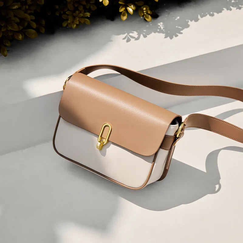 Leather Bag for Women ⎜ Stylish Shoulder Bag with Gold Buckle and Adjustable Strap