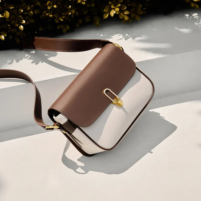 Leather Bag for Women ⎜ Stylish Shoulder Bag with Gold Buckle and Adjustable Strap