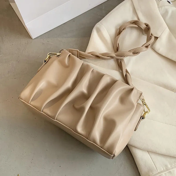 Fashionable Shoulder Bag for Women ⎜ Small Bag with Braided Handle and Stylish Pleated Design