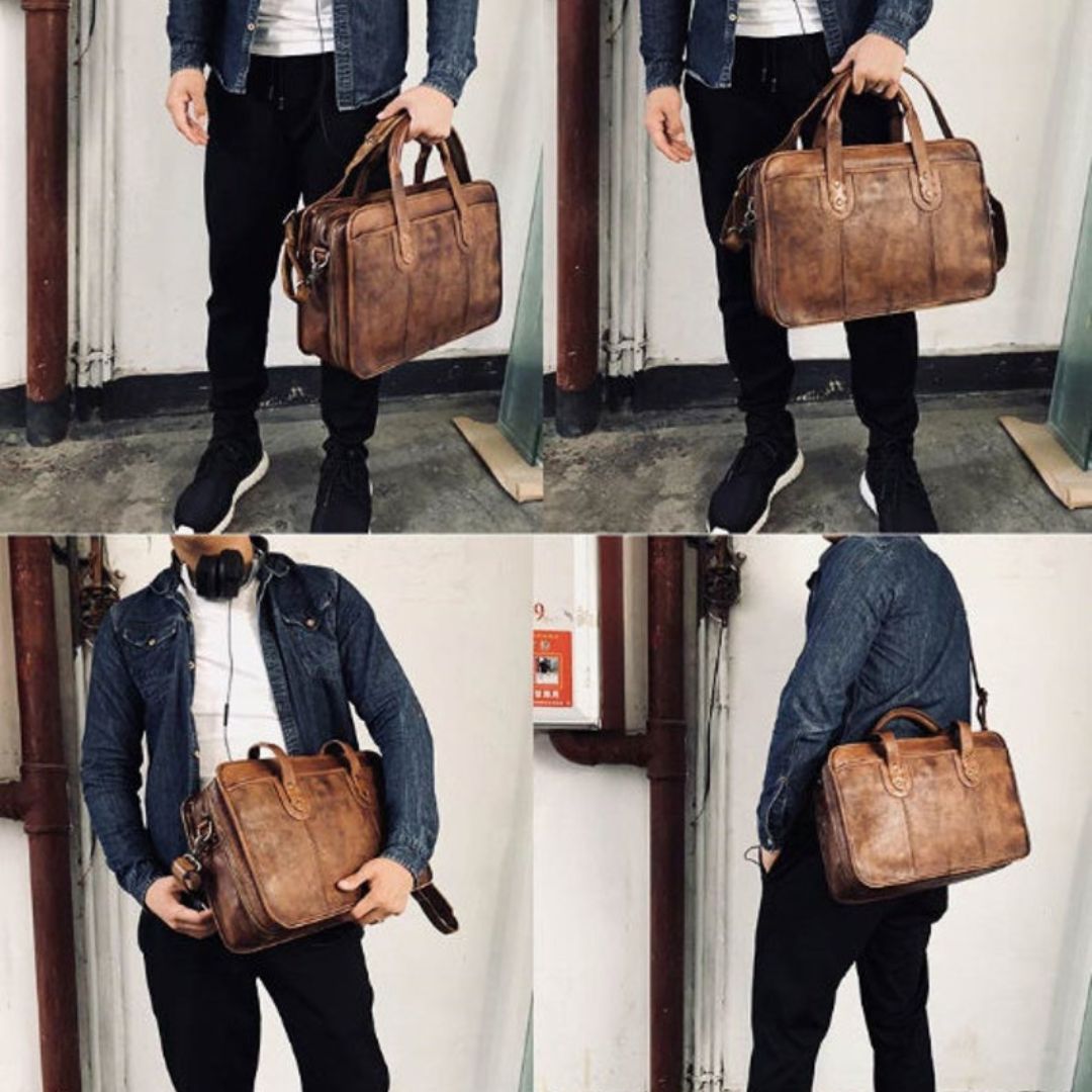 Real Leather Laptop Bag ⎜ Vintage Briefcase with Plenty of Storage Space and Robust Design