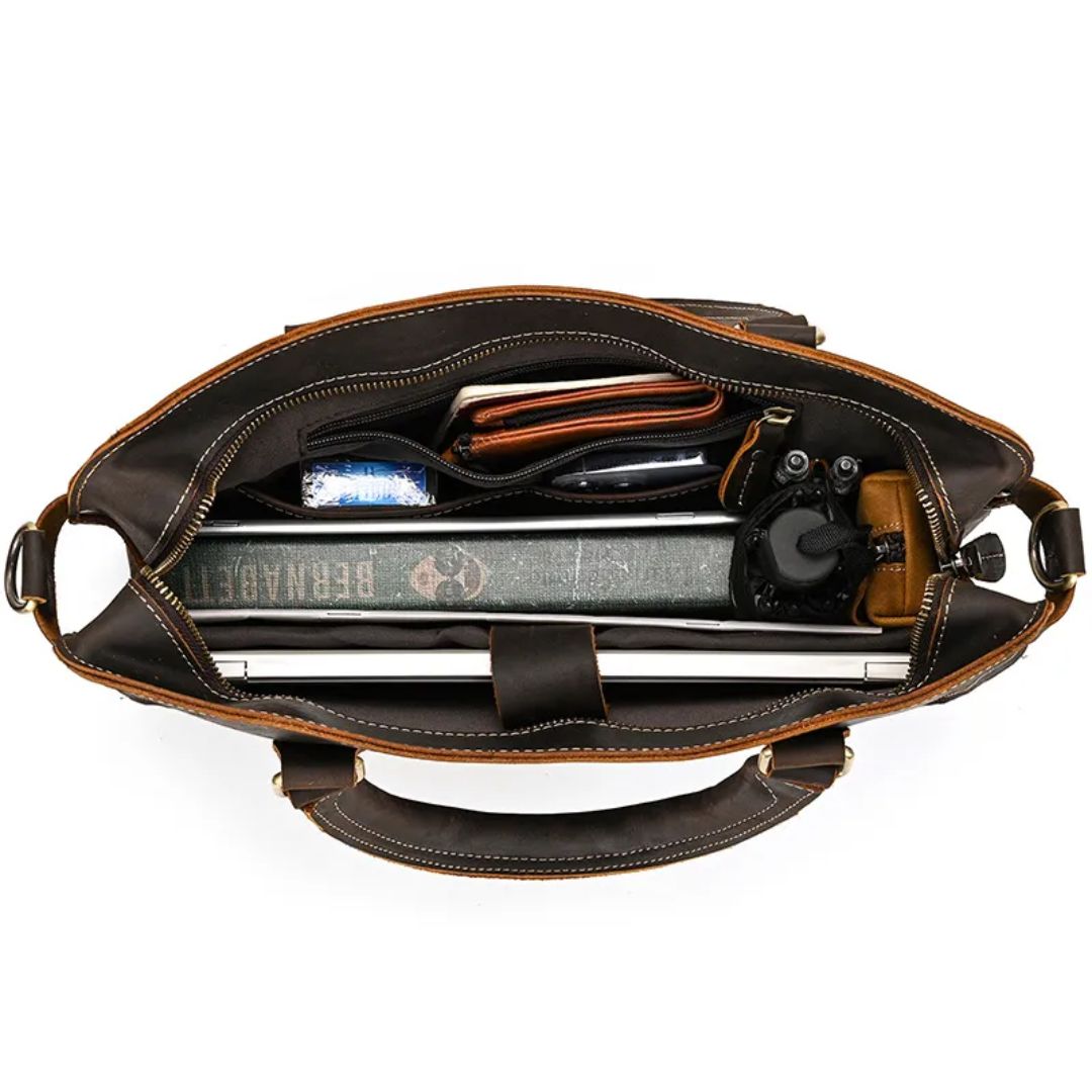 Real Leather Laptop Bag ⎜ Retro Briefcase with Shoulder Strap and Space for 14 - Inch Laptop