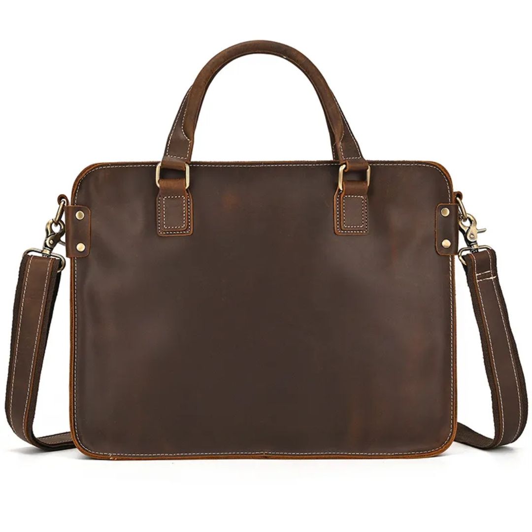 Real Leather Laptop Bag ⎜ Retro Briefcase with Shoulder Strap and Space for 14 - Inch Laptop