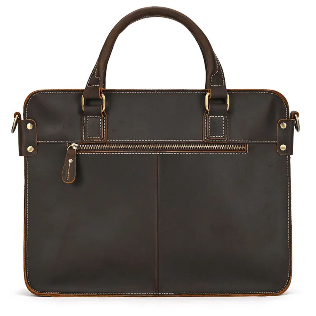 Real Leather Laptop Bag ⎜ Retro Briefcase with Shoulder Strap and Space for 14 - Inch Laptop