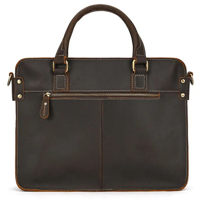 Real Leather Laptop Bag ⎜ Retro Briefcase with Shoulder Strap and Space for 14 - Inch Laptop