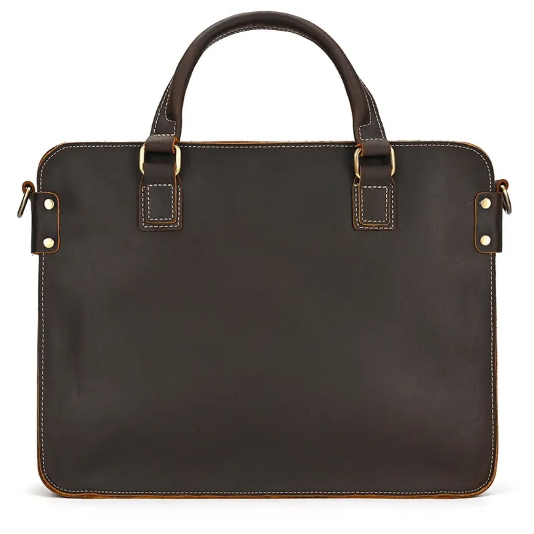 Real Leather Laptop Bag ⎜ Retro Briefcase with Shoulder Strap and Space for 14 - Inch Laptop