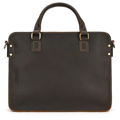 Real Leather Laptop Bag ⎜ Retro Briefcase with Shoulder Strap and Space for 14 - Inch Laptop