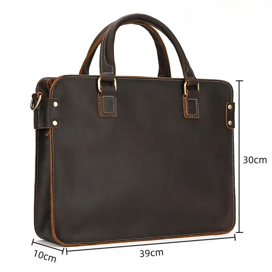 Real Leather Laptop Bag ⎜ Retro Briefcase with Shoulder Strap and Space for 14 - Inch Laptop