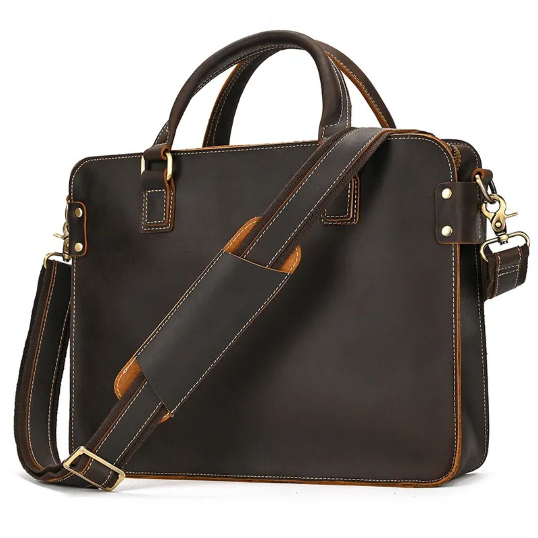 Real Leather Laptop Bag ⎜ Retro Briefcase with Shoulder Strap and Space for 14 - Inch Laptop