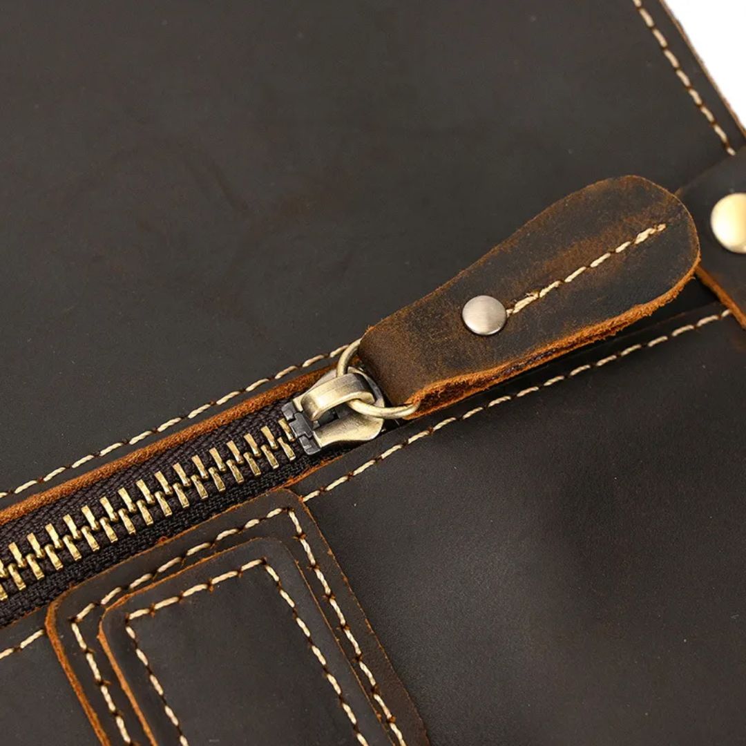 Real Leather Laptop Bag ⎜ Retro Briefcase with Shoulder Strap and Space for 14 - Inch Laptop