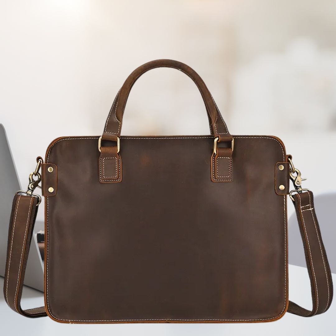 Real Leather Laptop Bag ⎜ Retro Briefcase with Shoulder Strap and Space for 14 - Inch Laptop