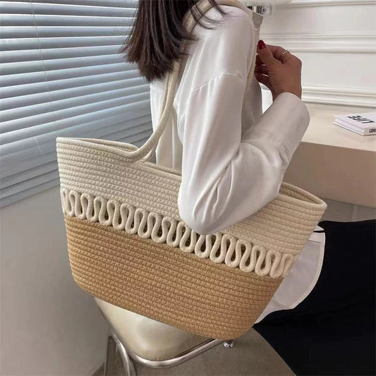 Women's Straw Shopper Bag ⎜ Spacious Shoulder Bag with a Fashionable Design and Braided Detail