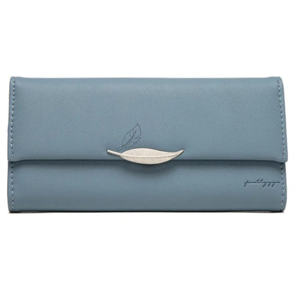 Women's Long Wallet with Leaf Clasp ⎜ Simple Wallet with Card Slots and Note Compartment