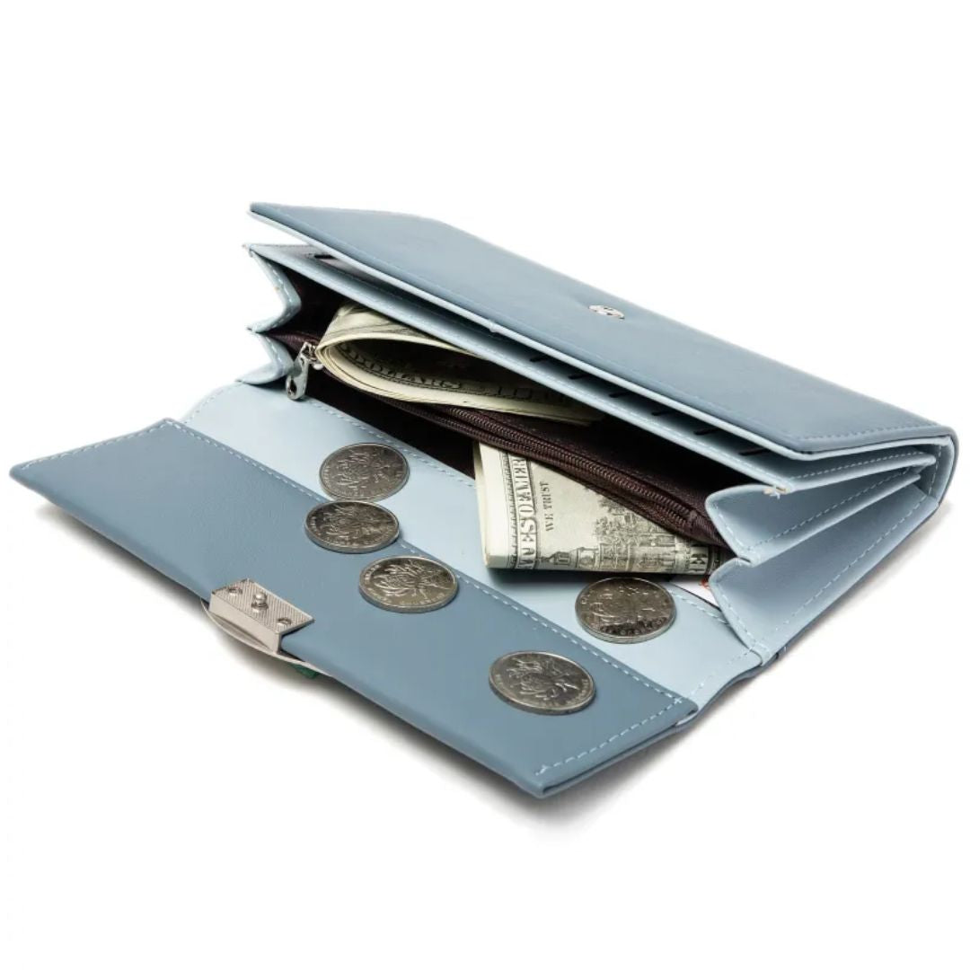 Women's Long Wallet with Leaf Clasp ⎜ Simple Wallet with Card Slots and Note Compartment