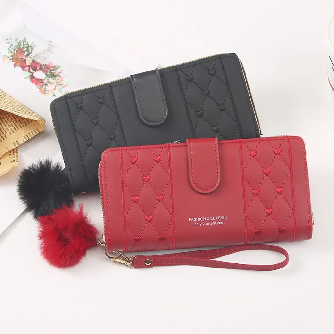 Women's Long Wallet with Zip ⎜ Stylish Wallet with Card Slots and Viewing Window