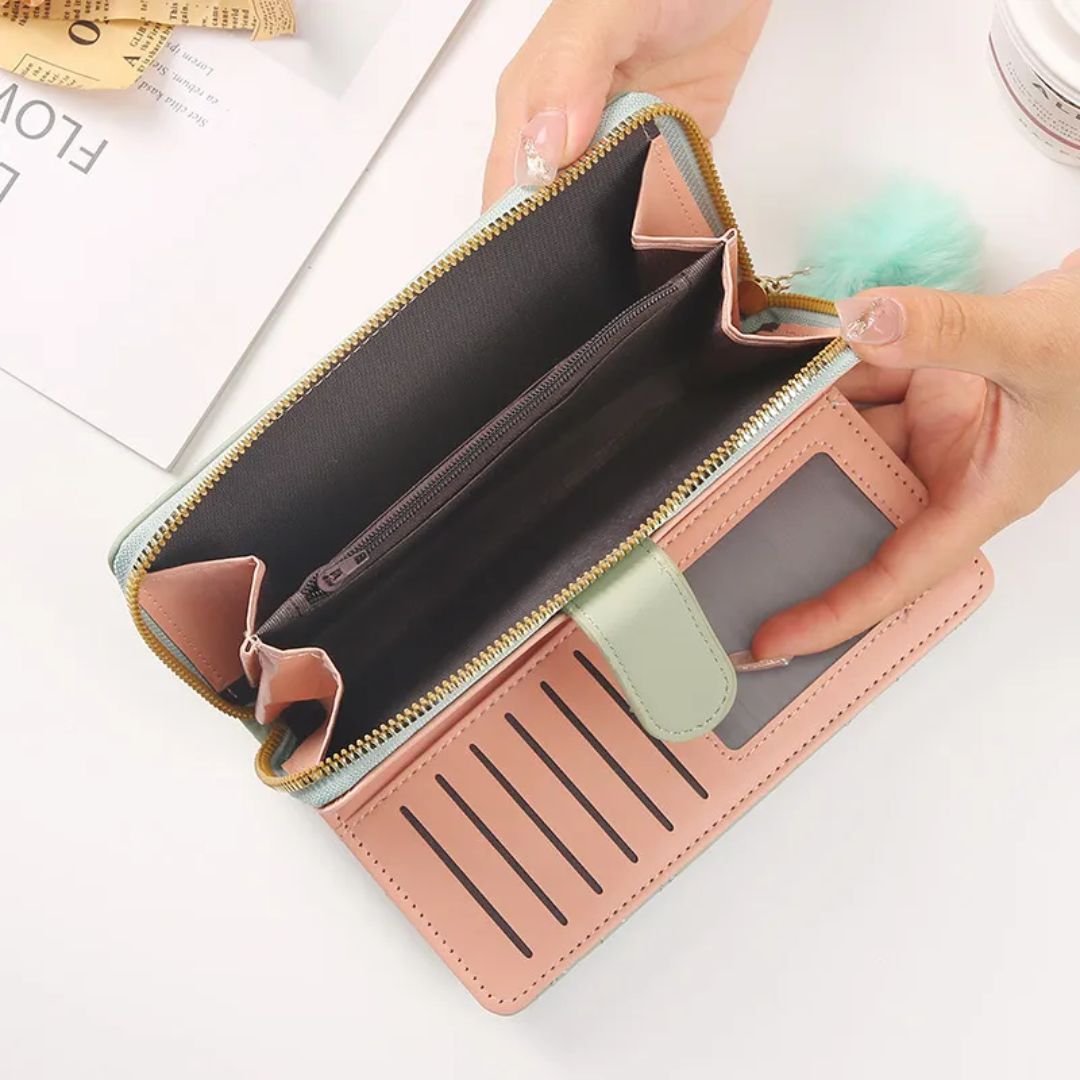 Women's Long Wallet with Zip ⎜ Stylish Wallet with Card Slots and Viewing Window