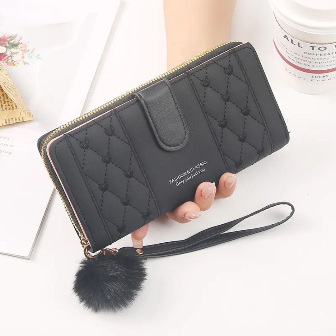 Women's Long Wallet with Zip ⎜ Stylish Wallet with Card Slots and Viewing Window