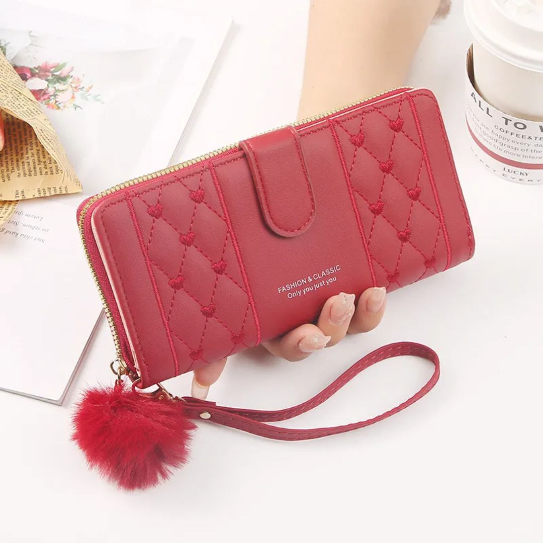 Women's Long Wallet with Zip ⎜ Stylish Wallet with Card Slots and Viewing Window