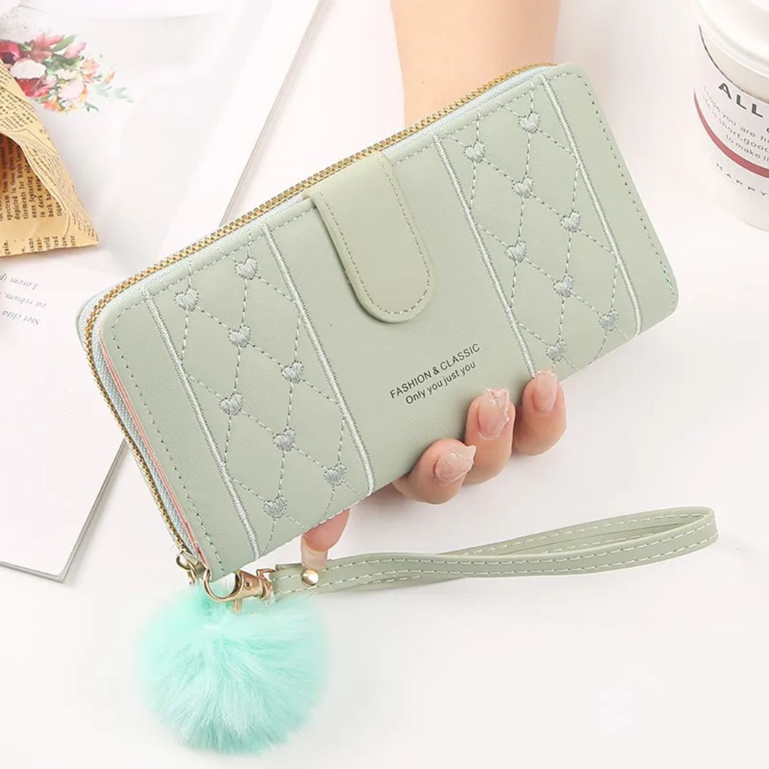 Women's Long Wallet with Zip ⎜ Stylish Wallet with Card Slots and Viewing Window