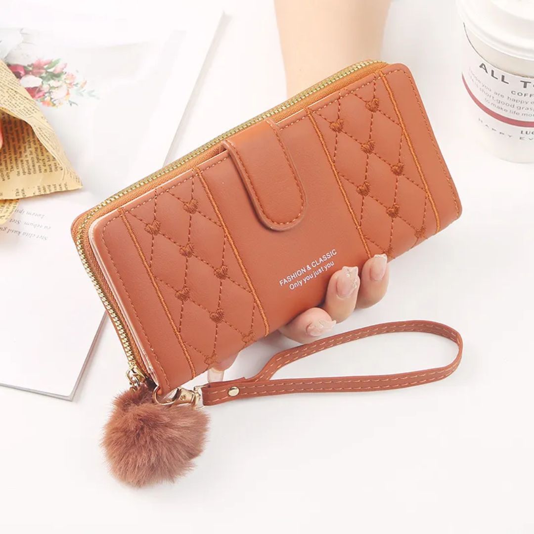 Women's Long Wallet with Zip ⎜ Stylish Wallet with Card Slots and Viewing Window
