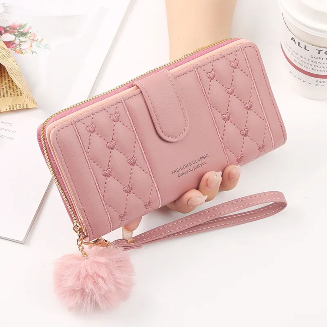 Women's Long Wallet with Zip ⎜ Stylish Wallet with Card Slots and Viewing Window