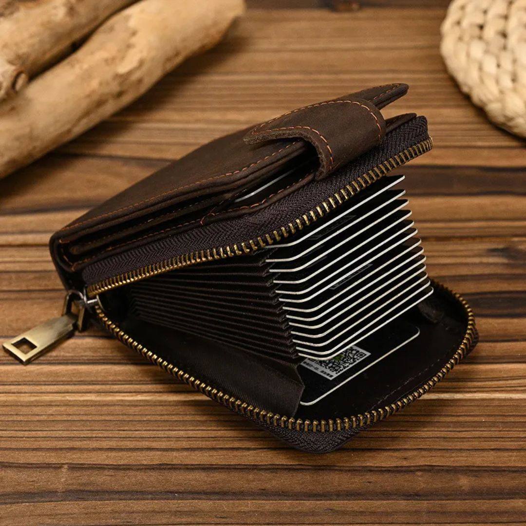 Rfid Card Holder for Men ⎜ Leather Wallet with Zip and Space for Several Card Slots