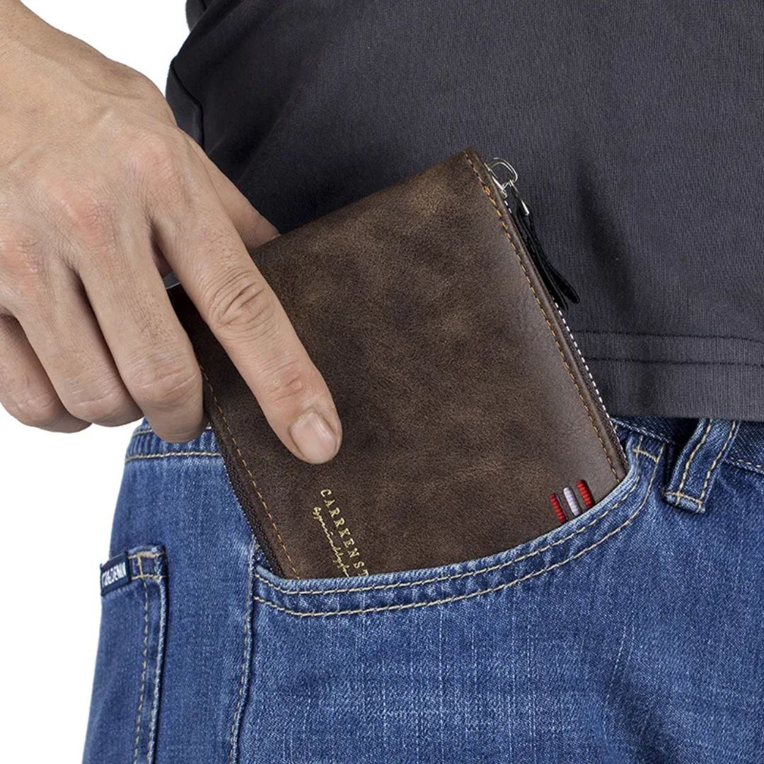Men's Wallet with Zip ⎜ Compact Tri - Fold Wallet with Card Slots and Note Compartment