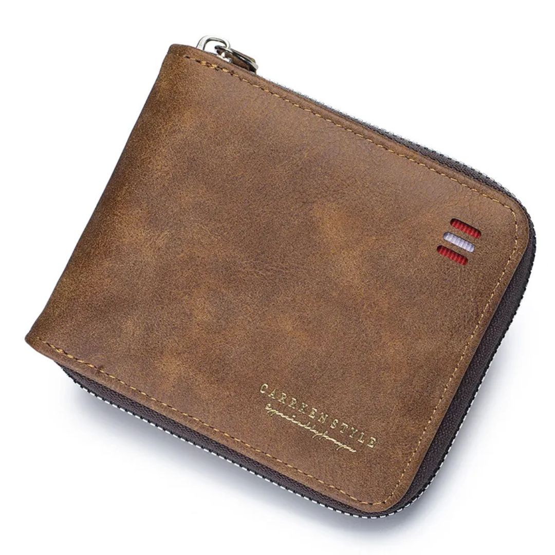 Men's Wallet with Zip ⎜ Compact Tri - Fold Wallet with Card Slots and Note Compartment