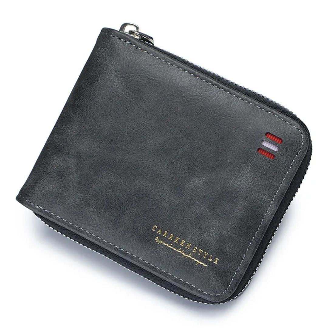 Men's Wallet with Zip ⎜ Compact Tri - Fold Wallet with Card Slots and Note Compartment