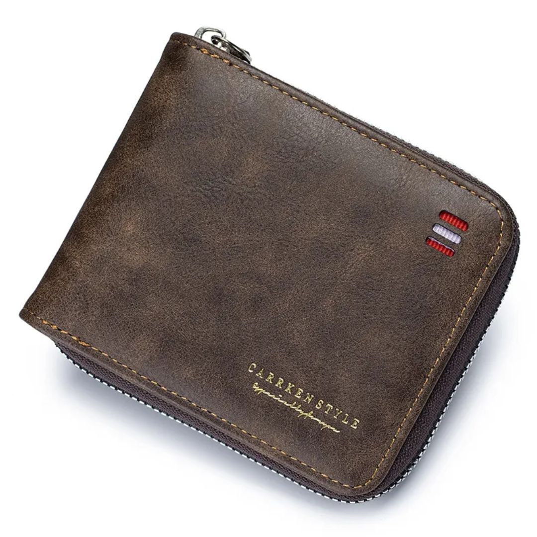 Men's Wallet with Zip ⎜ Compact Tri - Fold Wallet with Card Slots and Note Compartment