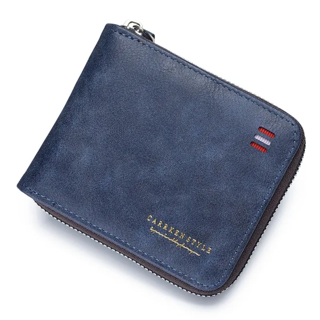 Men's Wallet with Zip ⎜ Compact Tri - Fold Wallet with Card Slots and Note Compartment
