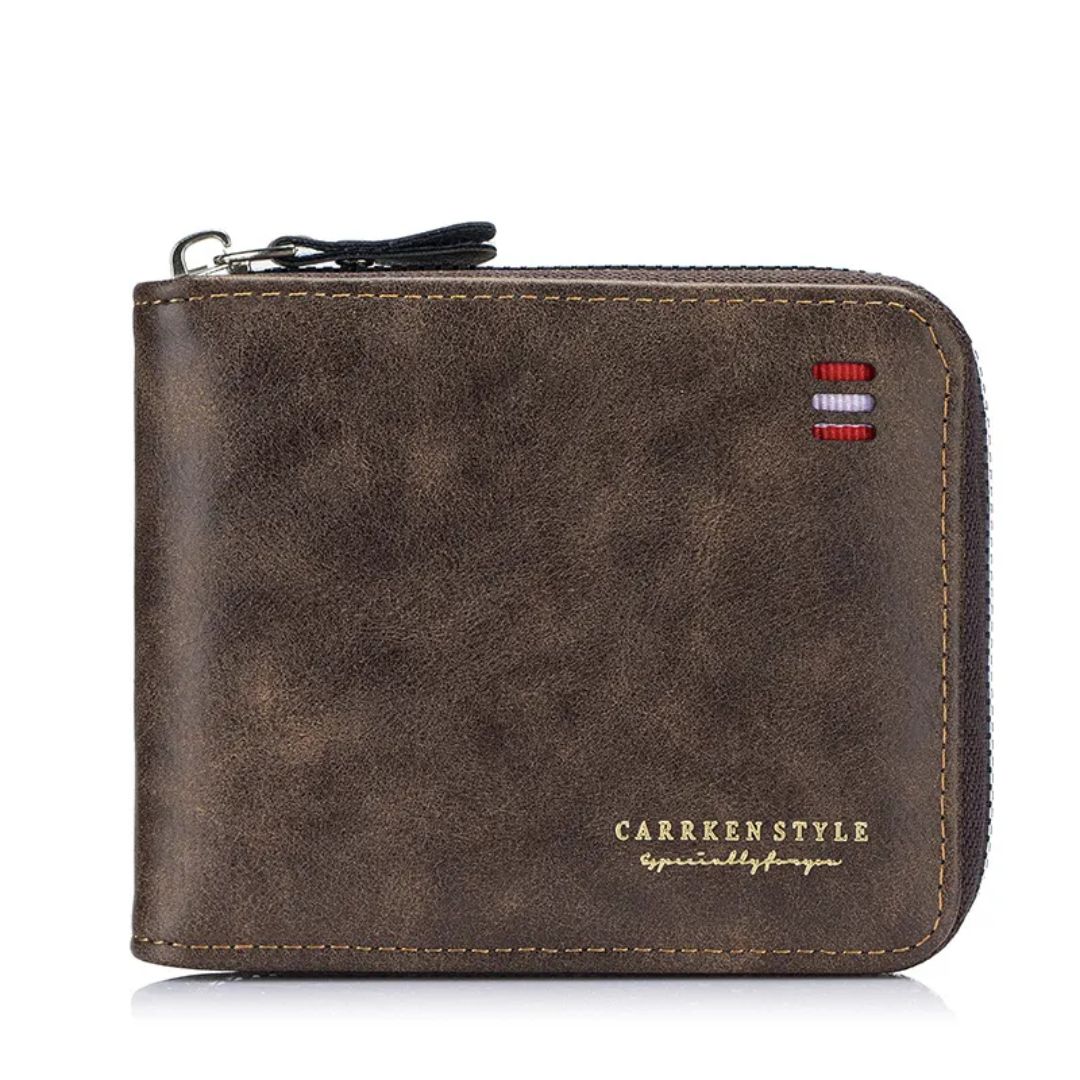 Men's Wallet with Zip ⎜ Compact Tri - Fold Wallet with Card Slots and Note Compartment