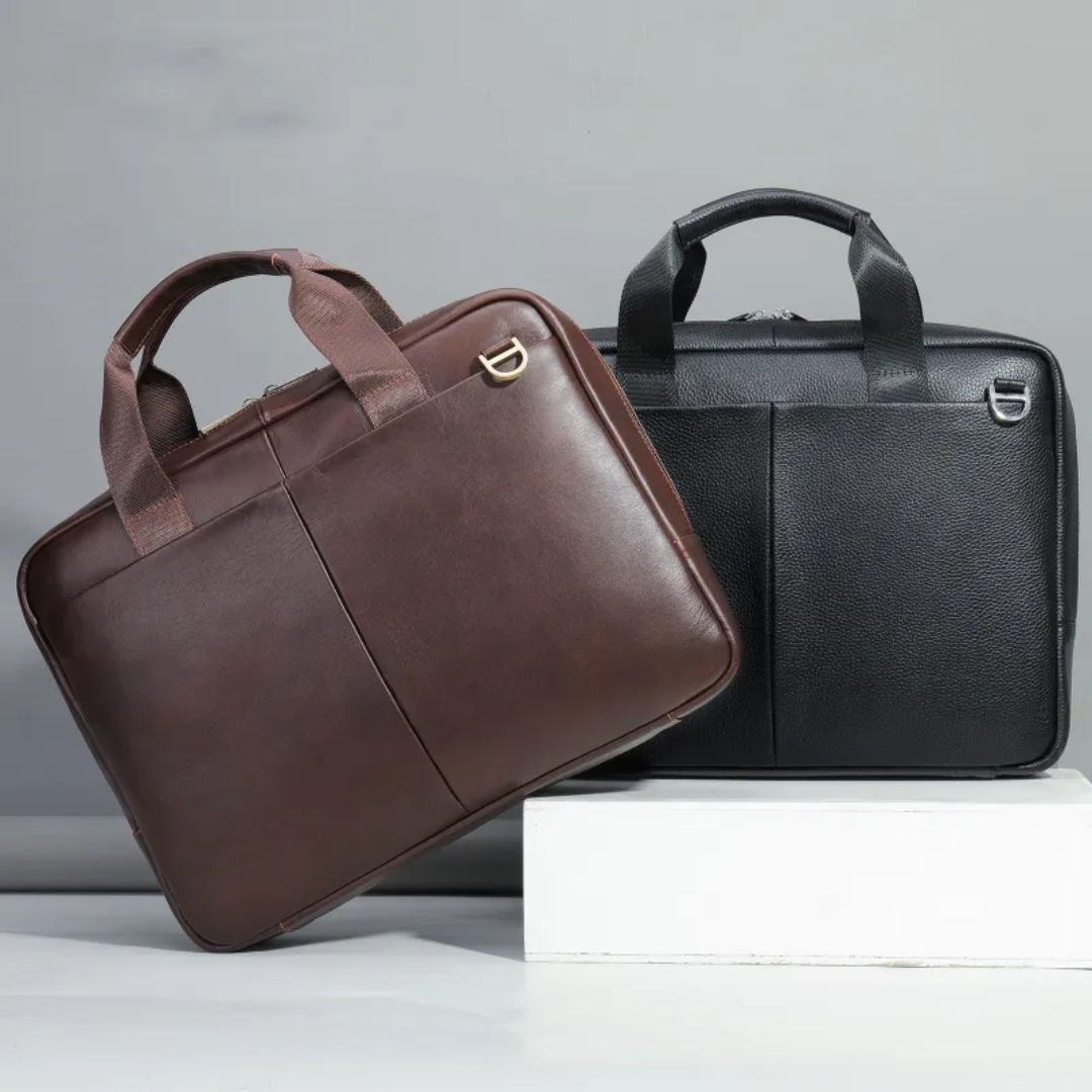 Laptop Bag for Men ⎜ Elegant Briefcase Made of Genuine Leather with Shoulder Strap and Plenty of Storage Space
