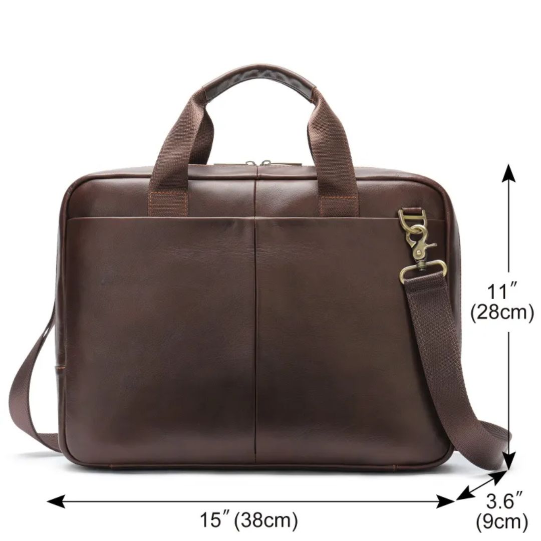 Laptop Bag for Men ⎜ Elegant Briefcase Made of Genuine Leather with Shoulder Strap and Plenty of Storage Space