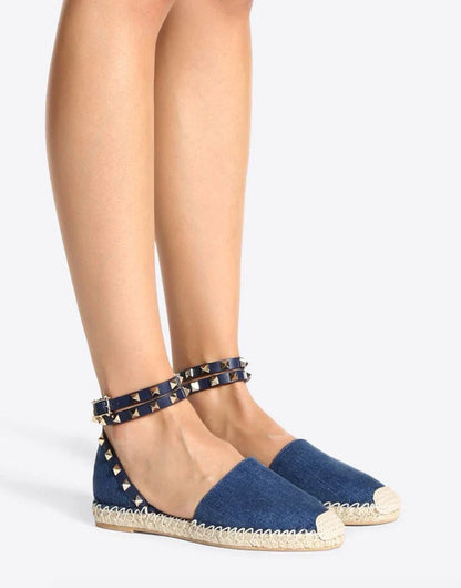 Flat Espadrilles for Women ⎜ Comfortable Shoes with Stud Appliqué and Jute Yarn Sole for Summer