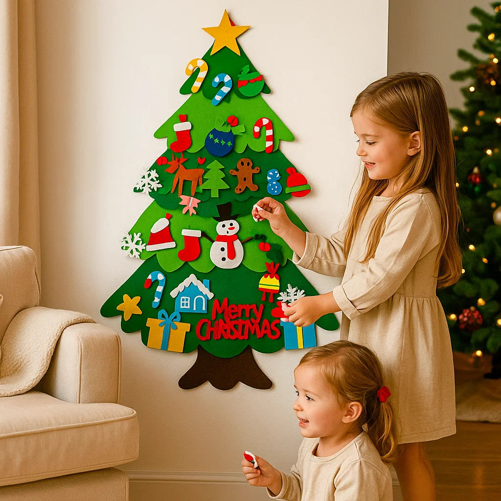 DIY Felt Christmas Tree for Kids ⎜ Safe Wall Decoration with Removable Ornaments for Holiday Play and Fun