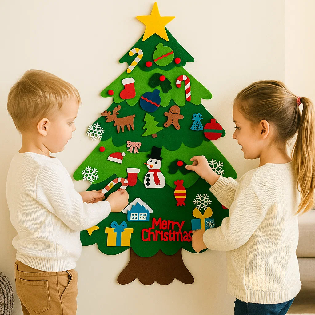 DIY Felt Christmas Tree for Kids ⎜ Safe Wall Decoration with Removable Ornaments for Holiday Play and Fun
